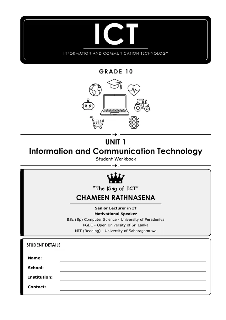Cover of the Grade 10 Unit 1 student workbook