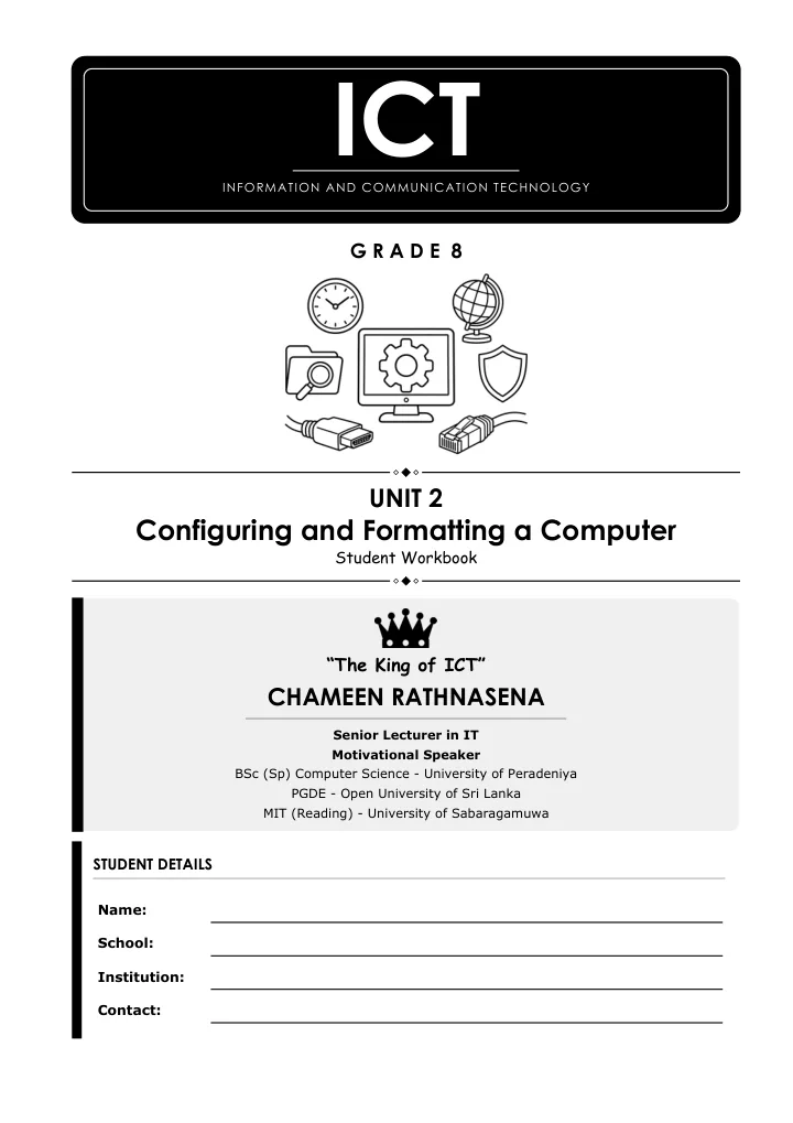 Cover of the Grade 8 Unit 2 student workbook