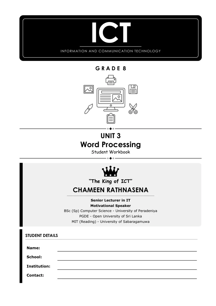 Cover of the Grade 8 Unit 3 student workbook