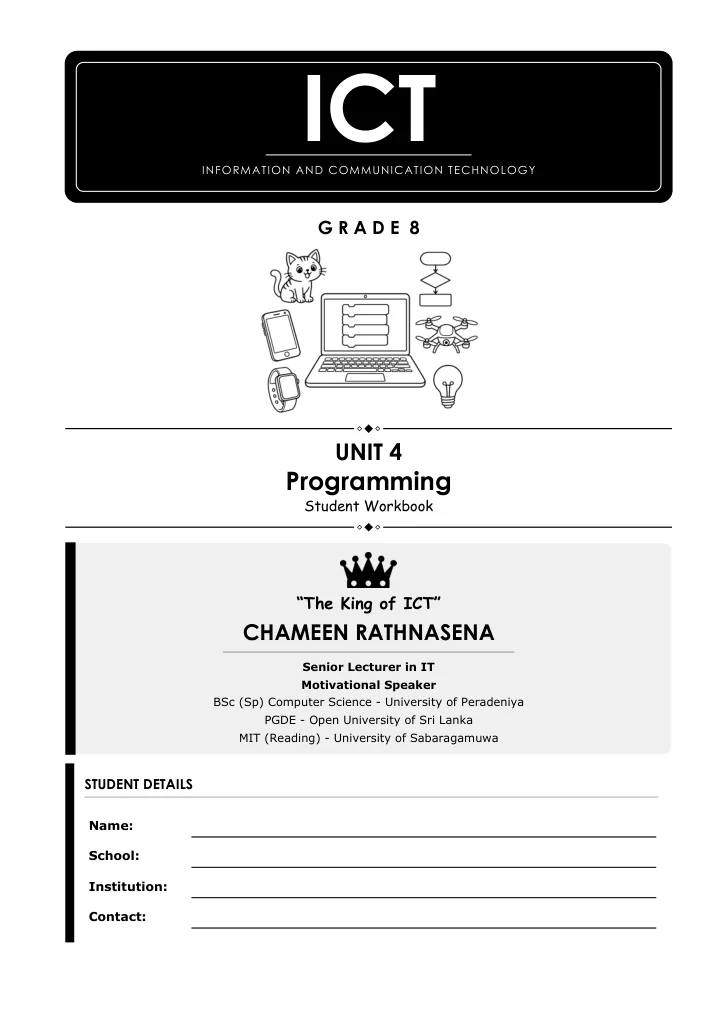 Cover of the Grade 8 Unit 4 student workbook